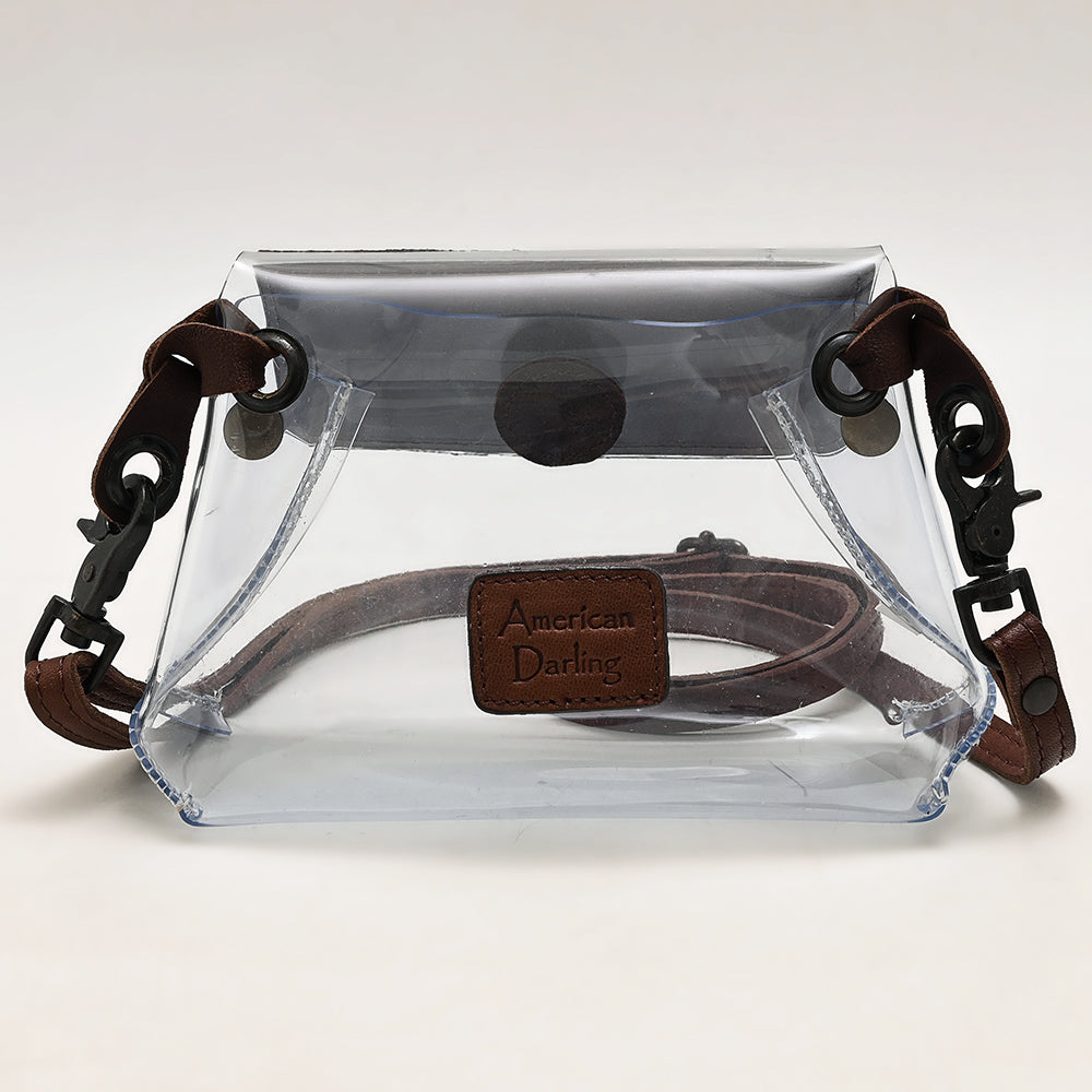 LC-ADBGZ303 Clear Stadium Clear Bag with Genuine Cowhide Flap & Leather Strap