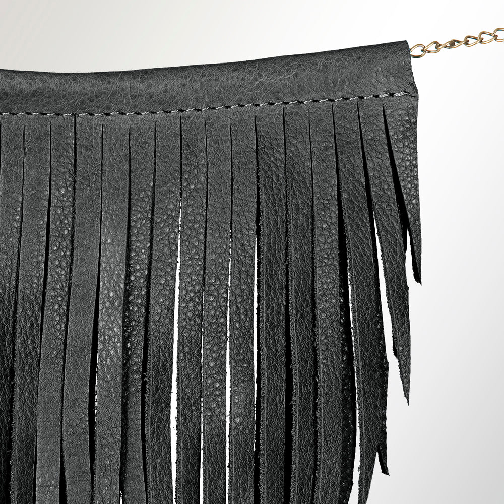 ADJW102B Western Fringe Chain Accessory - Genuine Black suede Statement Piece