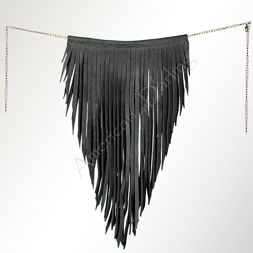 ADJW102B Western Fringe Chain Accessory - Genuine Black suede Statement Piece
