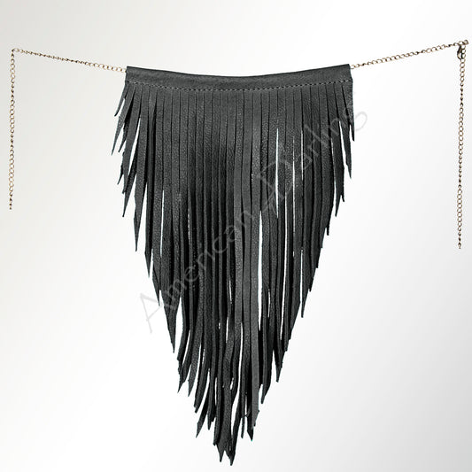 ADJW102B Western Fringe Chain Accessory   Rust Black Faux Genuine suede Statement Piece