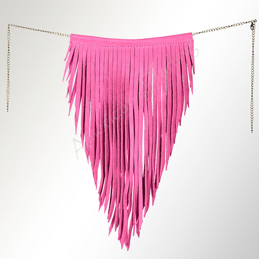 LC-ADJW102E Western Fringe Jewelry Necklace   Rust Hot Pink Faux Genuine suede Statement Piece