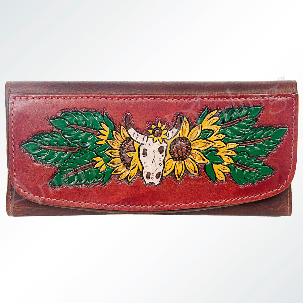 ADBGM102 Western Floral Tooled Leather Wallet - Boho Rodeo Clutch