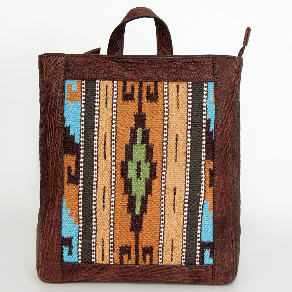 LC-ADBGZ307 Southwestern Wool & Genuine Leather Backpack - Tribal Pattern Western Daypack