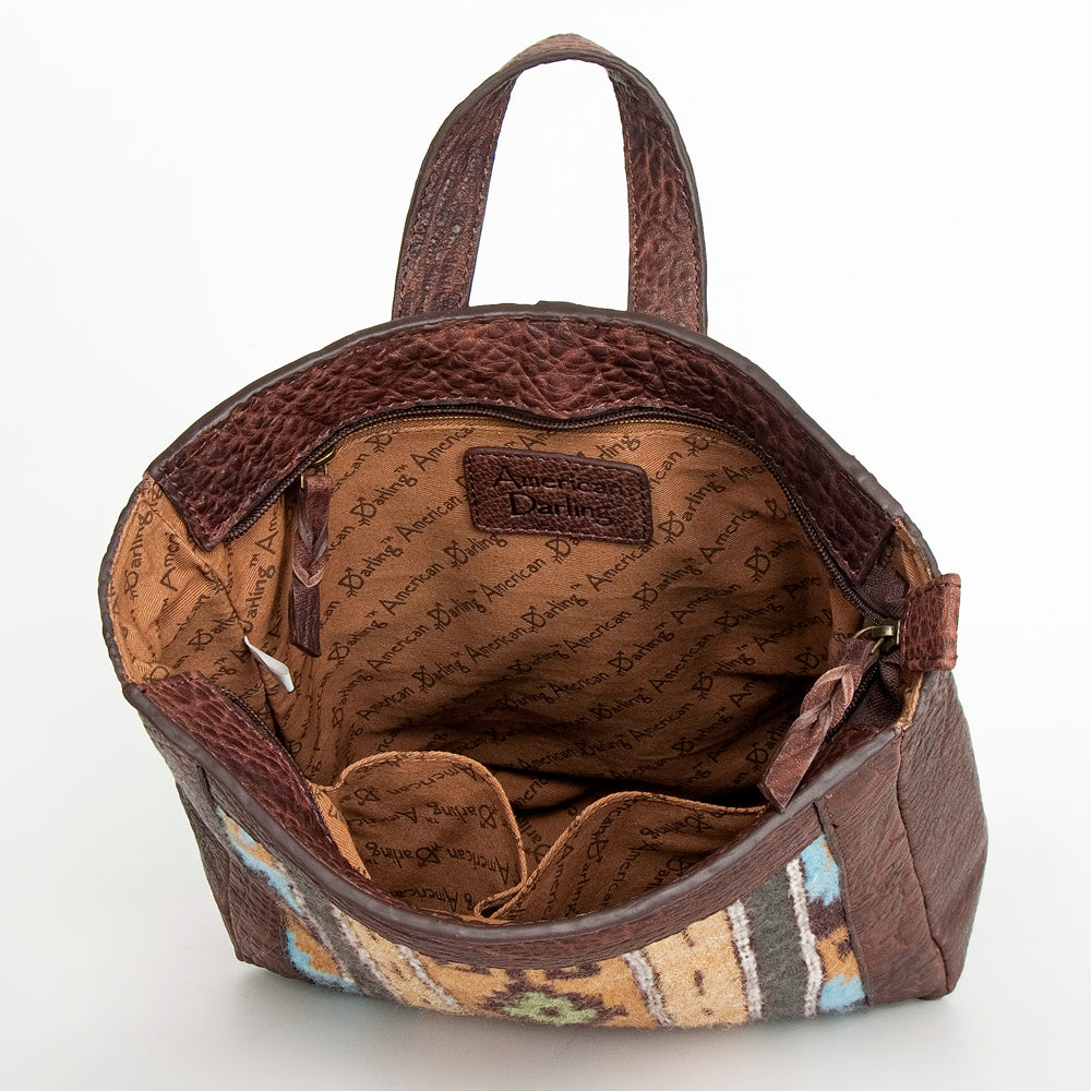 LC-ADBGZ307 Southwestern Wool & Genuine Leather Backpack - Tribal Pattern Western Daypack