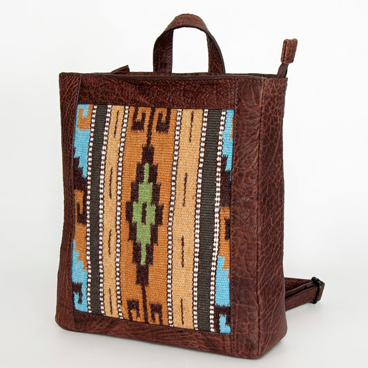 LC-ADBGZ307 Southwestern Wool & Genuine Leather Backpack - Tribal Pattern Western Daypack