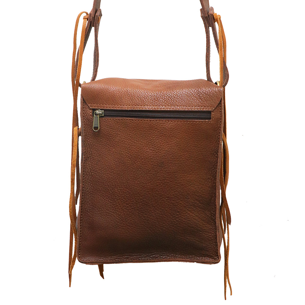 ADBGM115 Hand-Painted Leather Crossbody Bag - Western Artwork with Laced Stitching
