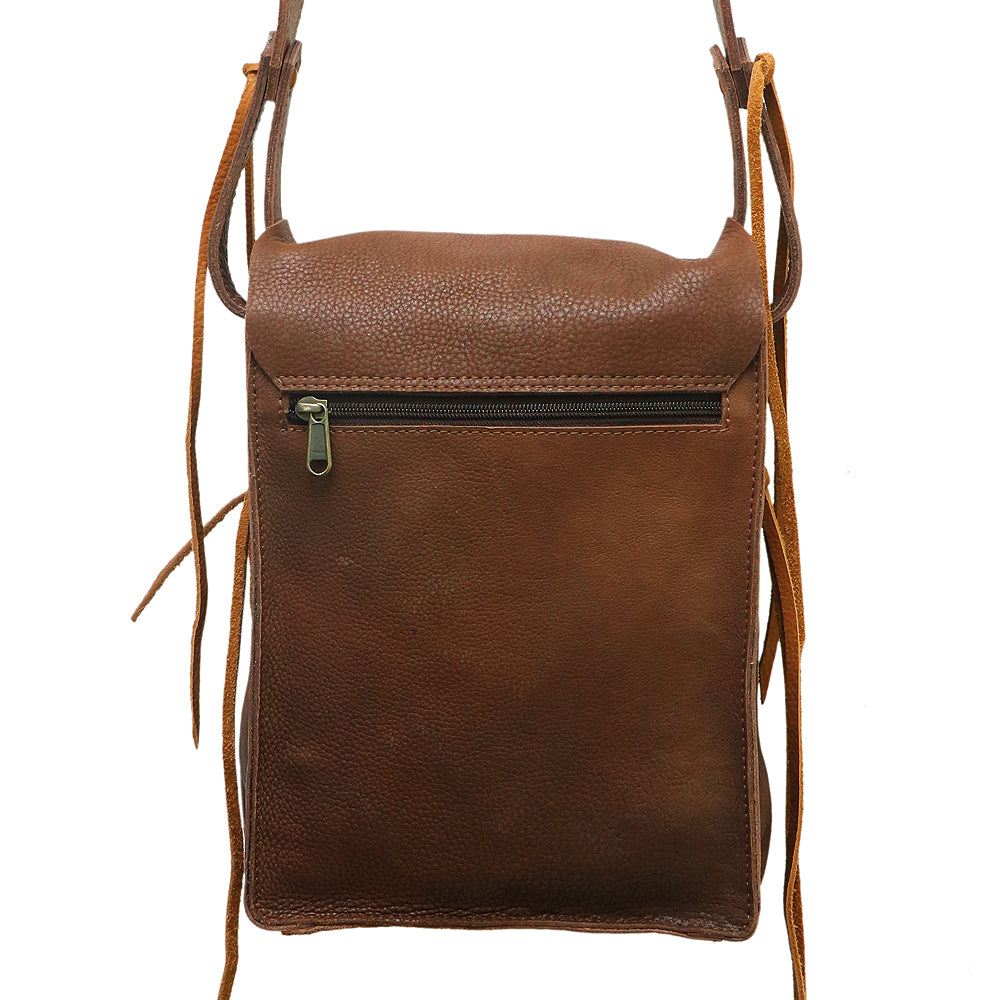 ADBGM115 Hand-Painted Leather Crossbody Bag - Western Artwork with Laced Stitching