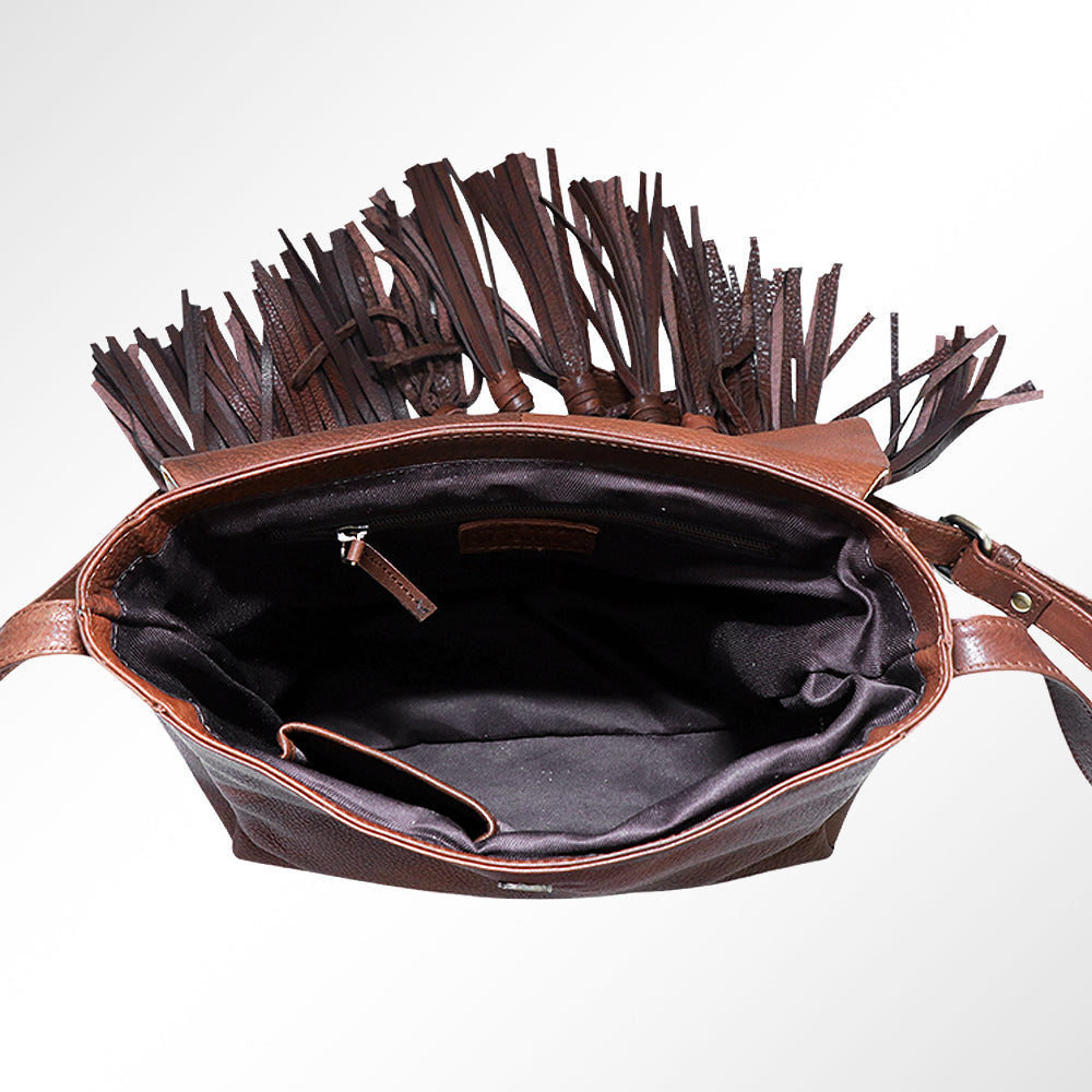 ADBGM118 Hand-Painted Leather Fringe Crossbody Bag - Western Scene Artwork