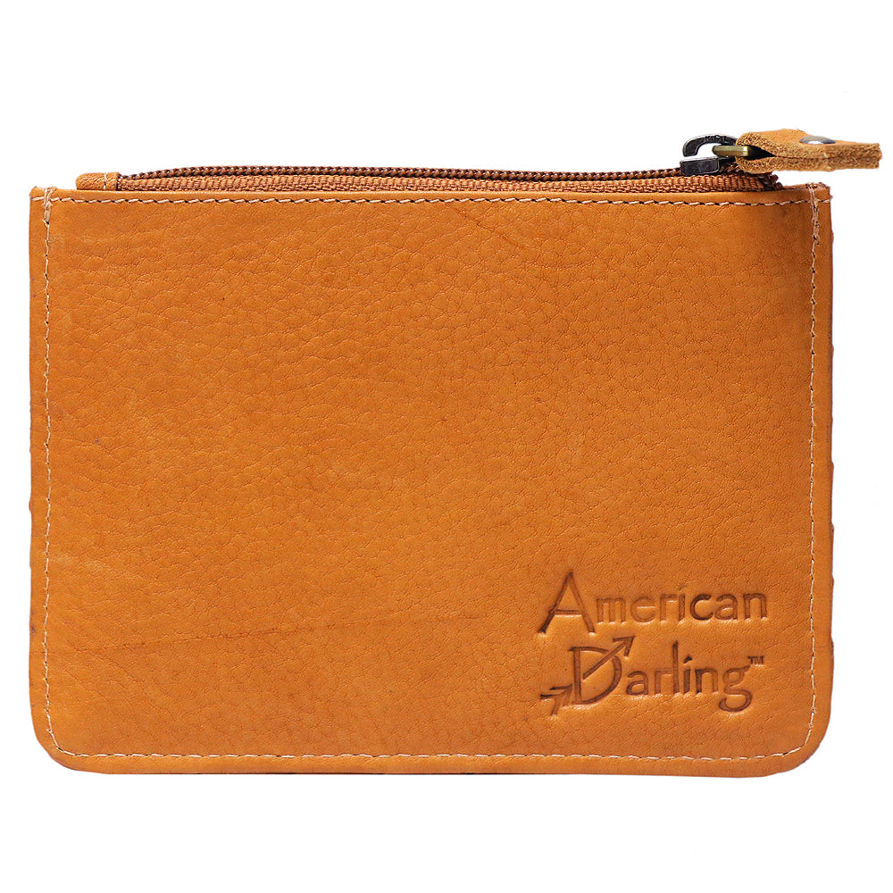 ADBGM121 Handwoven Leather Coin Pouch - Distressed Basketweave Zip Wallet