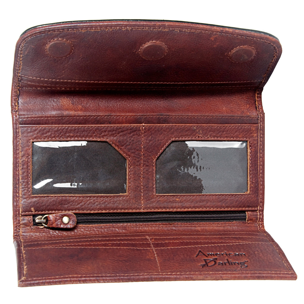 ADBGM102 Western Floral Tooled Leather Wallet - Boho Rodeo Clutch