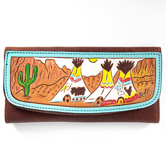 ADBGM102 Western Floral Tooled Leather Wallet - Boho Rodeo Clutch