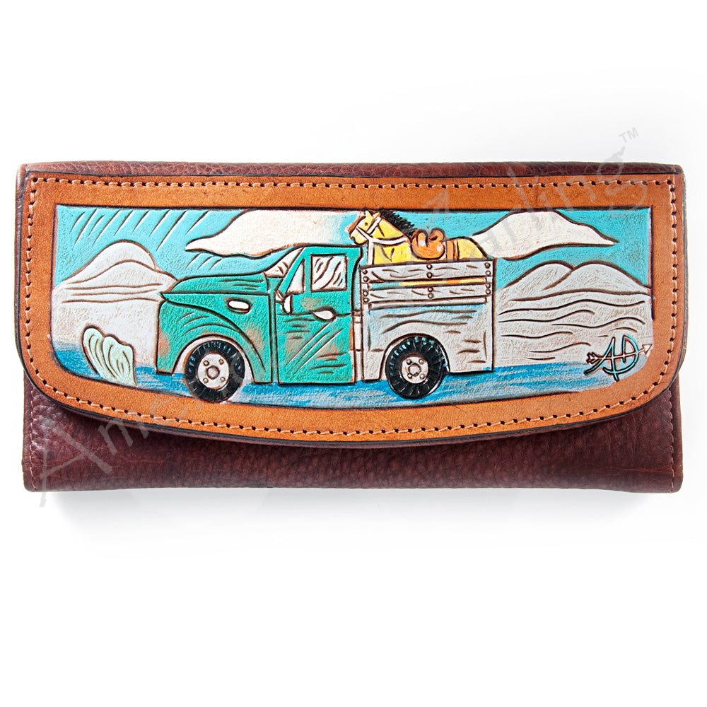 ADBGM102 Western Floral Tooled Leather Wallet - Boho Rodeo Clutch