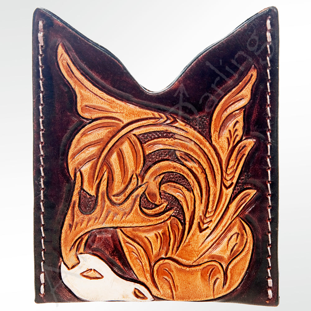 ADCCF103 Hand-Tooled Leather Card Holder - Western Horse & Floral Design