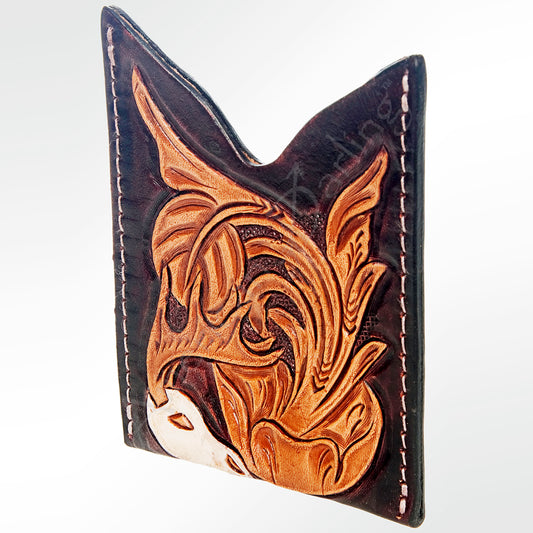 ADCCF103 Hand-Tooled Leather Card Holder - Western Horse & Floral Design