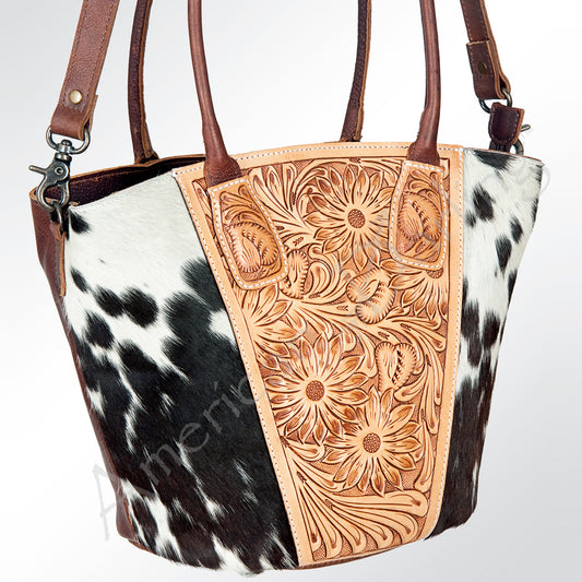 ADBG621A American Darling Hand Tooled Floral & Hair-On Cowhide Western Leather Tote Bag