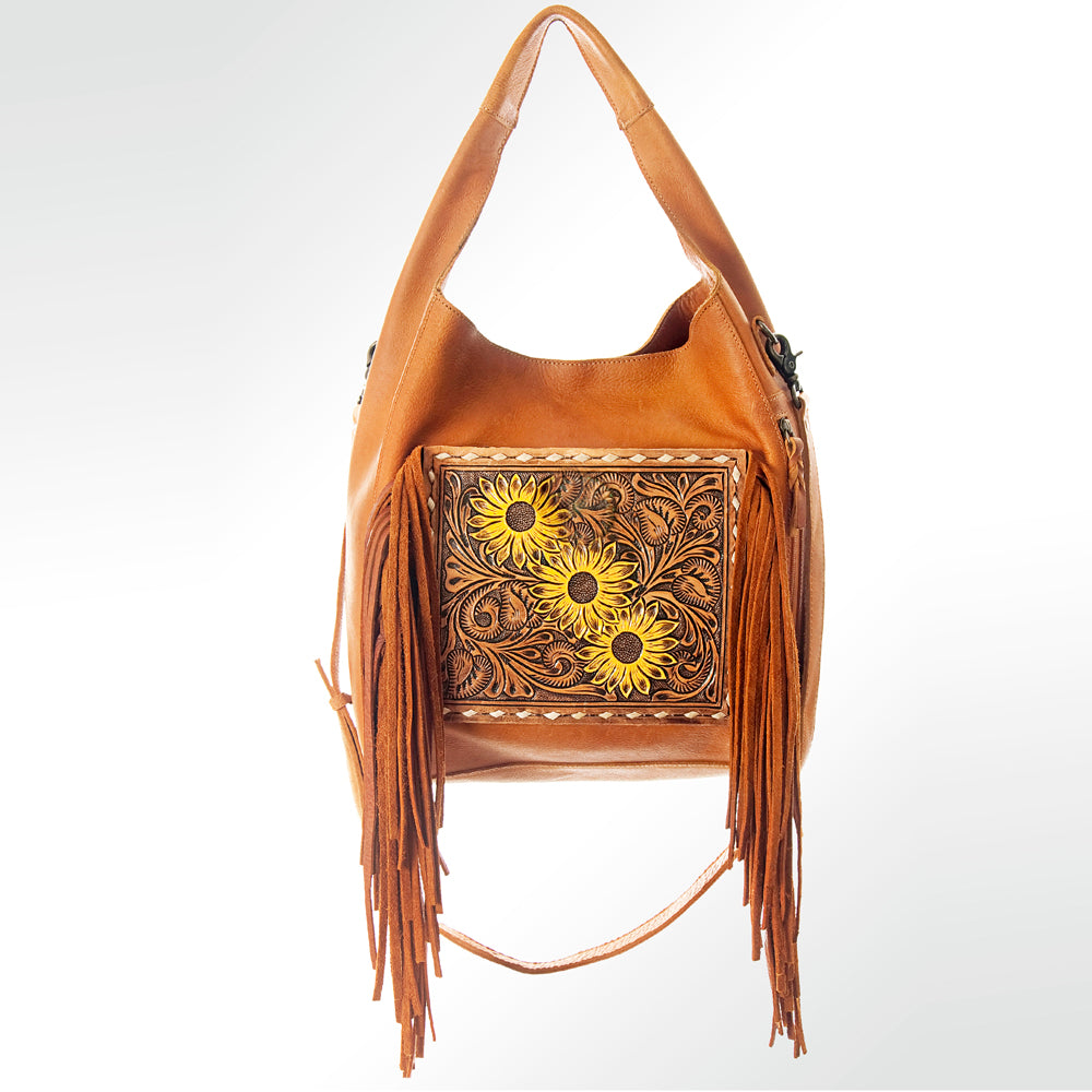 ADBG622 American Darling Hand Tooled Floral & Buck Stitched Western Leather Hobo Bag