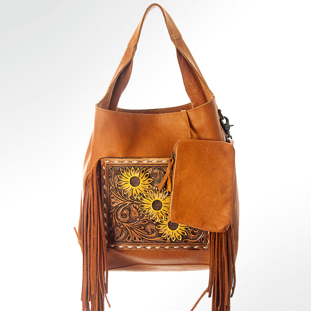 ADBG622 American Darling Hand Tooled Floral & Buck Stitched Western Leather Hobo Bag
