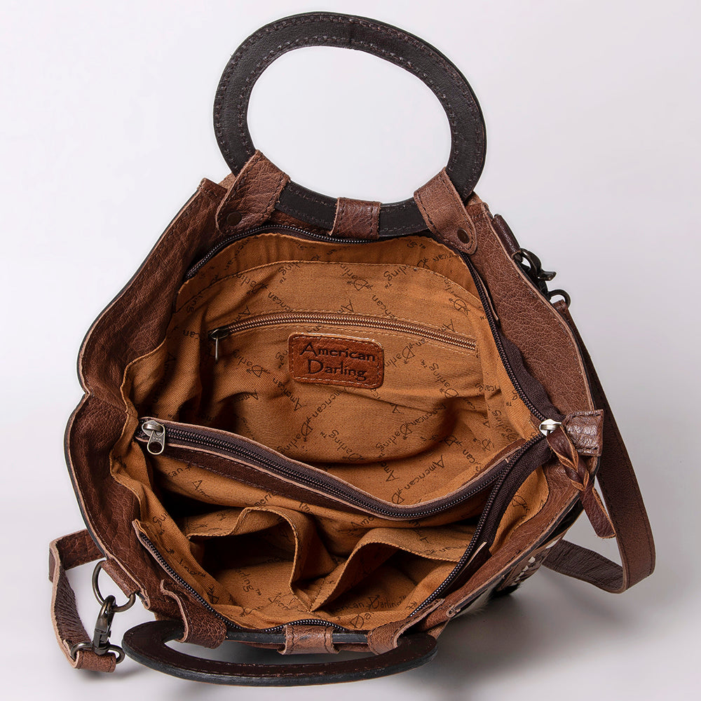 ADBG623 American Darling Hand Tooled Floral & Hair-On Cowhide Western Cross body Bag