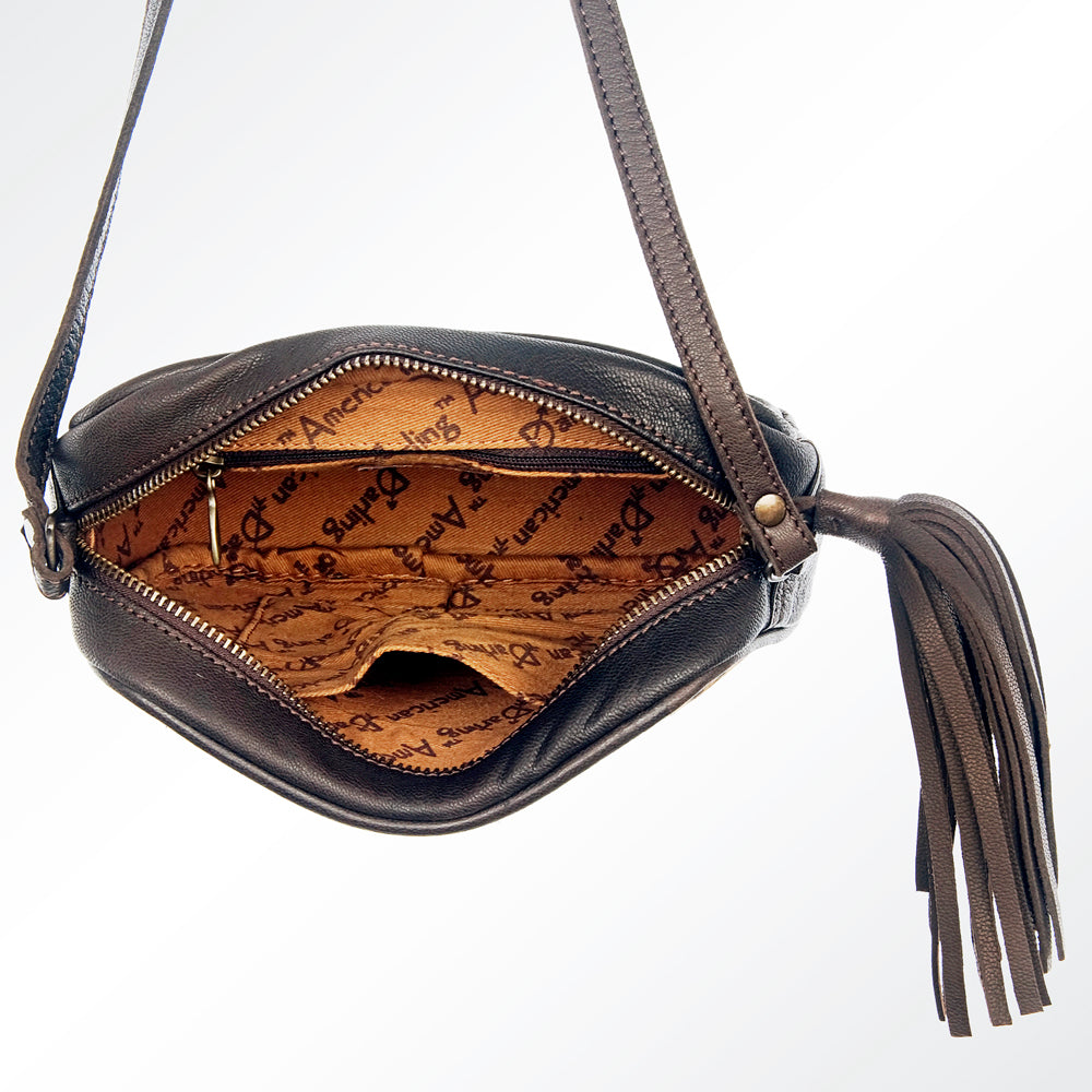 LC-ADBGZ312A Cowhide Leather Crossbody Bag - Genuine Hair-On Hide with Tassel Accent