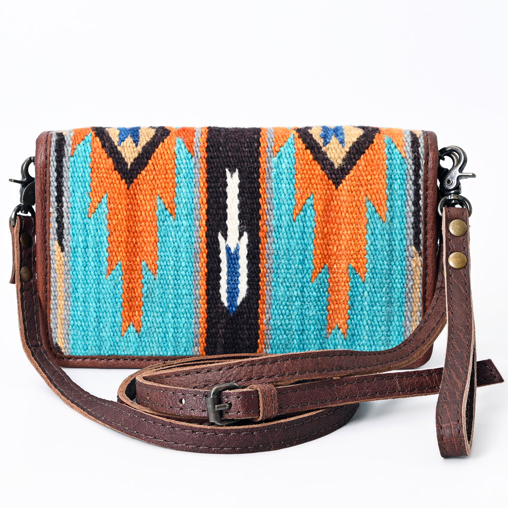 ADBG485 Multicolor Southwestern Wool Organizer Bag with Leather Trim & Crossbody Strap