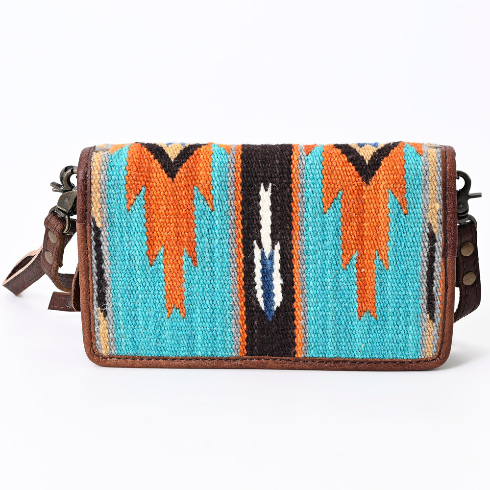 ADBG485 Multicolor Southwestern Wool Organizer Bag with Leather Trim & Crossbody Strap