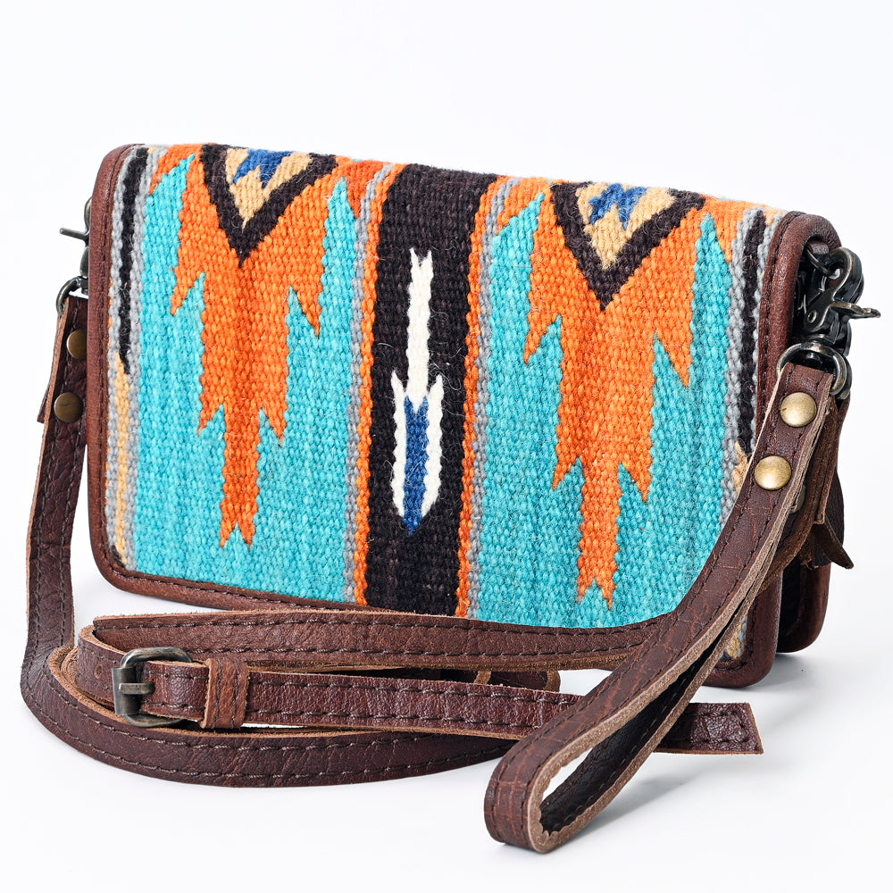 ADBG485 Multicolor Southwestern Wool Organizer Bag with Leather Trim & Crossbody Strap