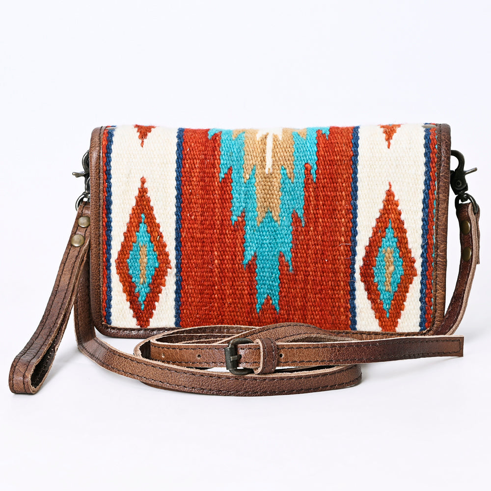 ADBG485 Multicolor Southwestern Wool Organizer Bag with Leather Trim & Crossbody Strap