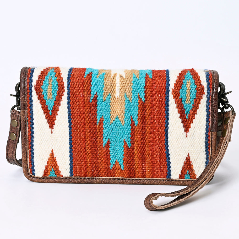 ADBG485 Multicolor Southwestern Wool Organizer Bag with Leather Trim & Crossbody Strap
