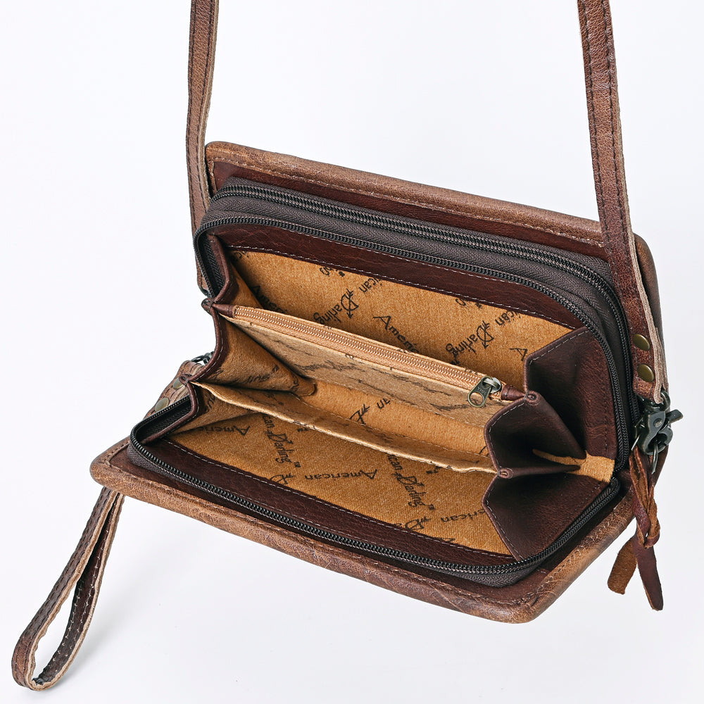 ADBG485 Multicolor Southwestern Wool Organizer Bag with Leather Trim & Crossbody Strap