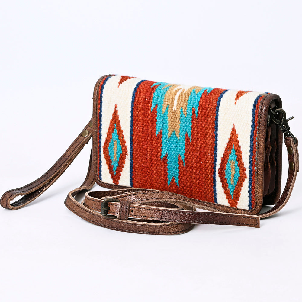 ADBG485 Multicolor Southwestern Wool Organizer Bag with Leather Trim & Crossbody Strap