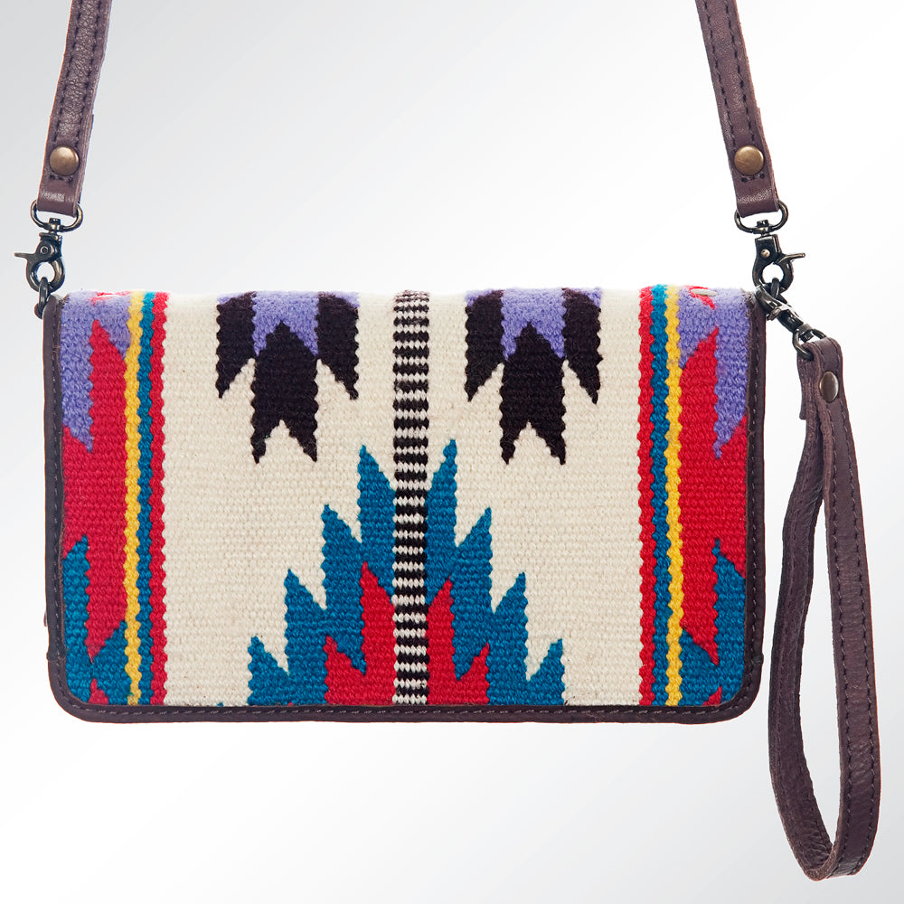 ADBG485 Multicolor Southwestern Wool Organizer Bag with Leather Trim & Crossbody Strap