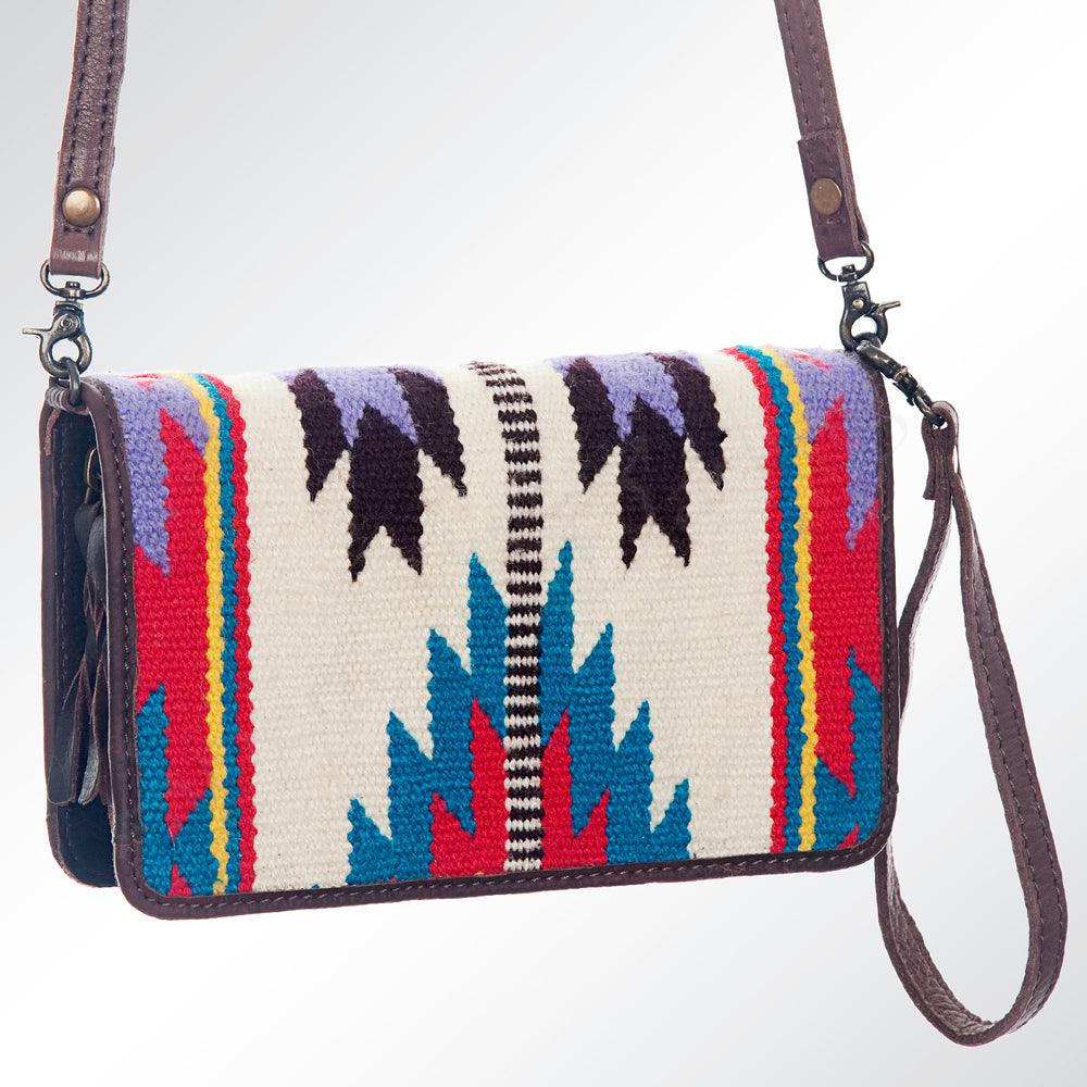 ADBG485 Multicolor Southwestern Wool Organizer Bag with Leather Trim & Crossbody Strap