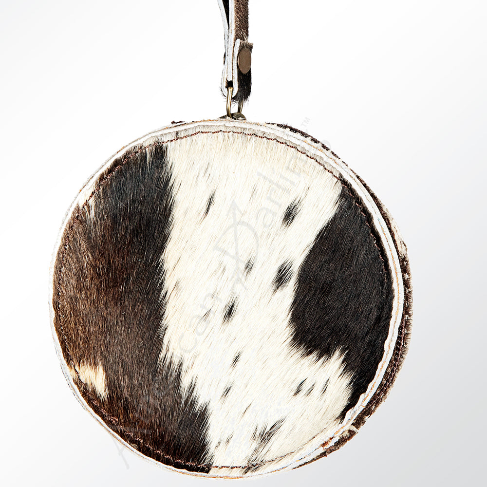 LC-ADBGZ319 Round Cowhide Canteen - Genuine Hair-On Hide Western Mini Pouch