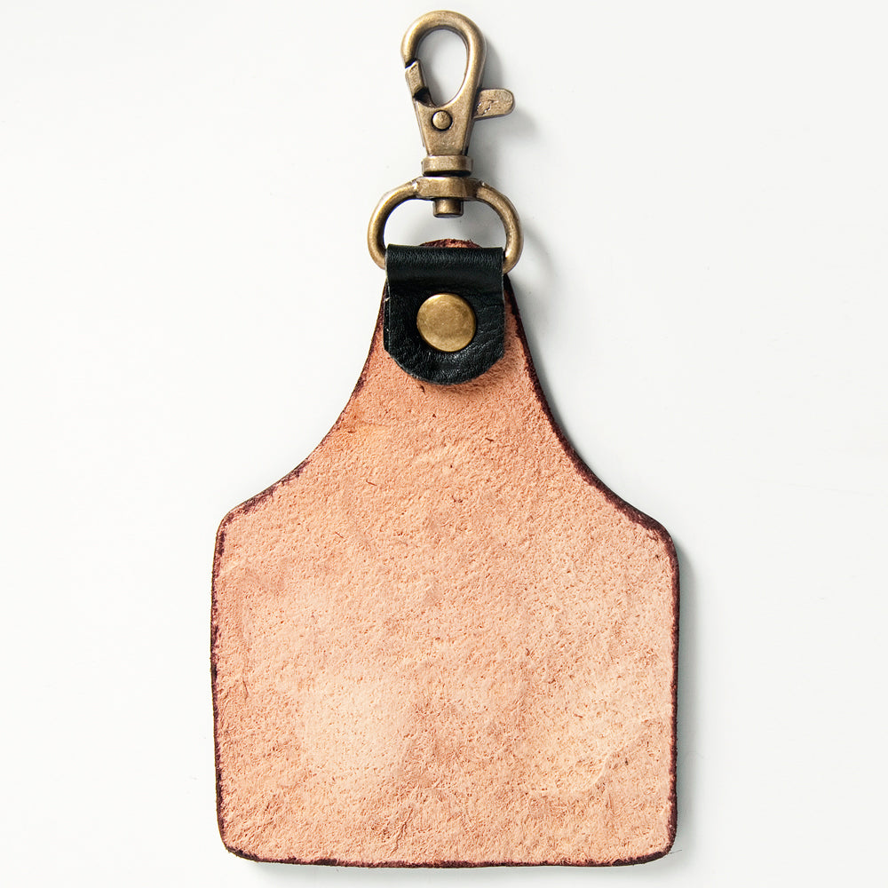 ADKR170 Tooled Leather Keychain   Sunflower & Western Scroll with Turquoise Border