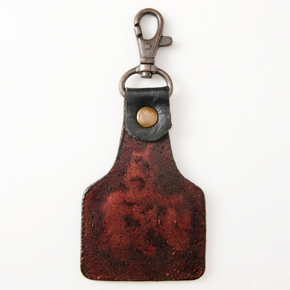 LC-ADKR214 Hand-Tooled Leather Keyring   Sunflower with Turquoise  A  Accent