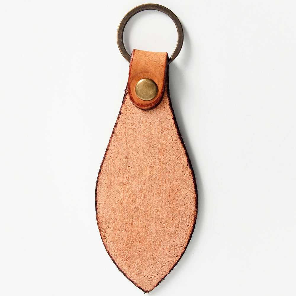 ADKR176 Hand-Tooled Teardrop Leather keyring with Western Floral Design