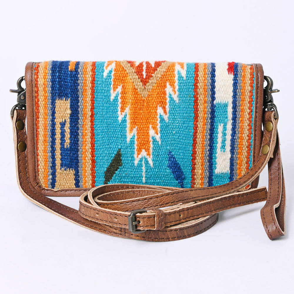 ADBG485 Southwestern Wool Organizer Bag with Leather Trim with Crossbody Strap & Geometric Pattern