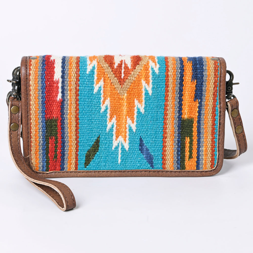 ADBG485 Southwestern Wool Organizer Bag with Leather Trim with Crossbody Strap & Geometric Pattern