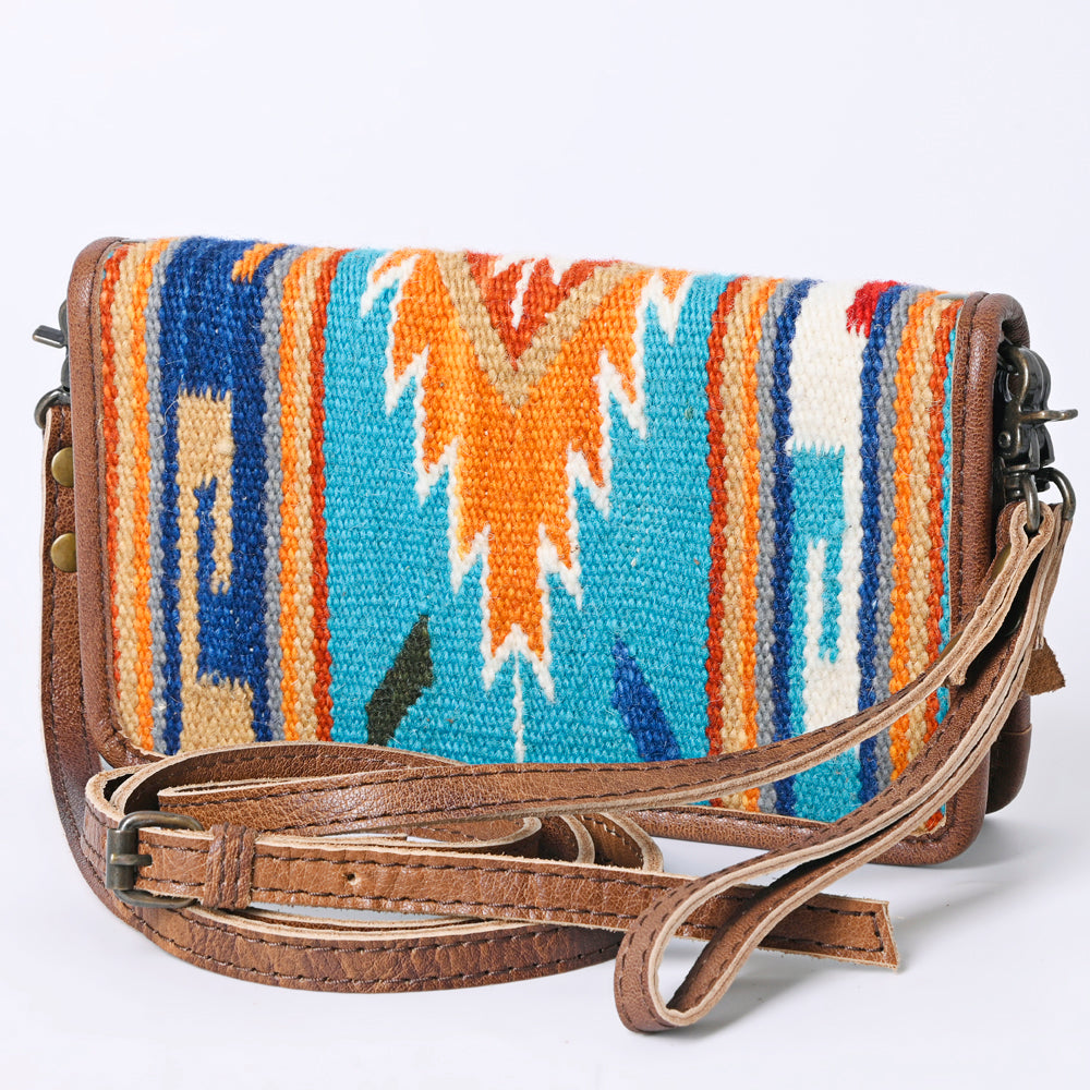 ADBG485 Southwestern Wool Organizer Bag with Leather Trim with Crossbody Strap & Geometric Pattern