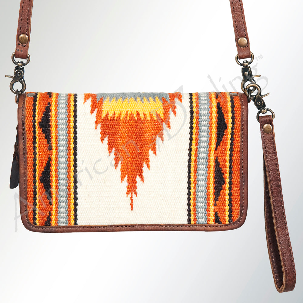 ADBG485 Southwestern Wool Organizer Bag with Leather Trim with Crossbody Strap & Geometric Pattern