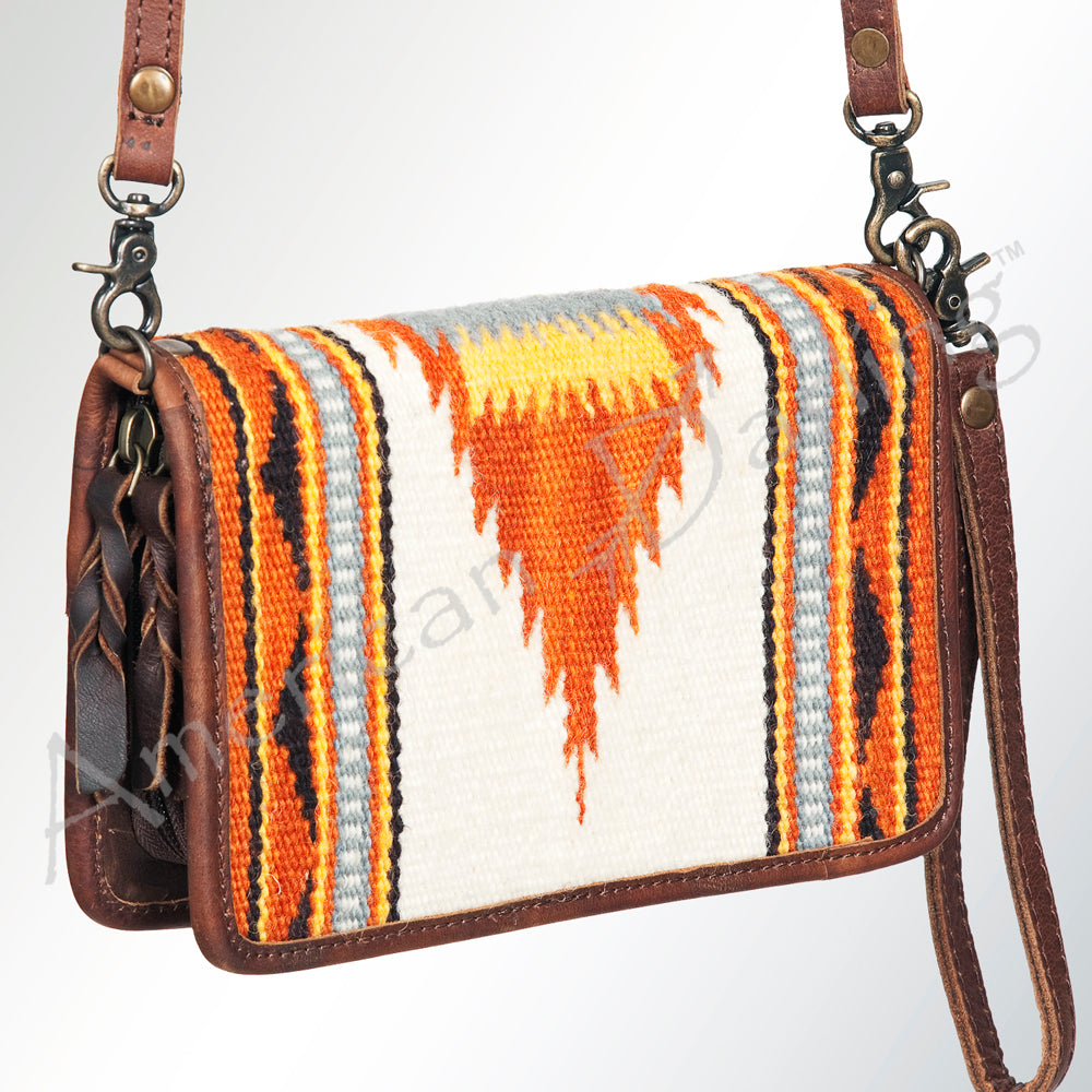 ADBG485 Southwestern Wool Organizer Bag with Leather Trim with Crossbody Strap & Geometric Pattern