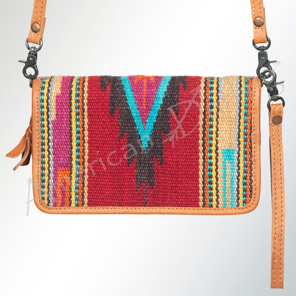 ADBG485 Southwestern Wool Organizer Bag with Leather Trim with Crossbody Strap & Geometric Pattern