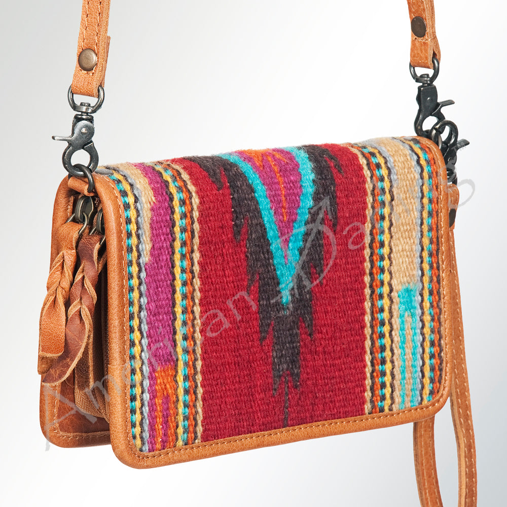 ADBG485 Southwestern Wool Organizer Bag with Leather Trim with Crossbody Strap & Geometric Pattern
