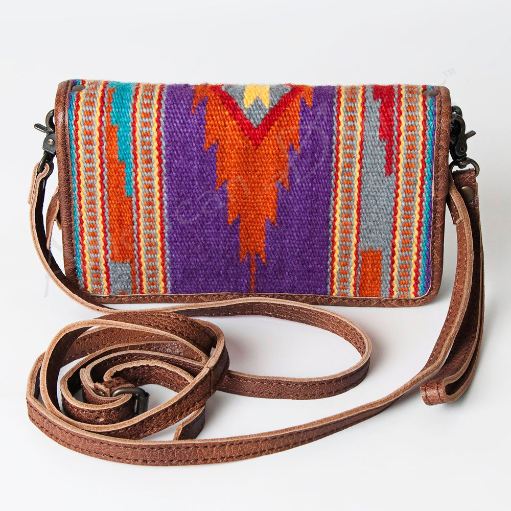 ADBG485 Southwestern Wool Organizer Bag with Leather Trim with Crossbody Strap & Geometric Pattern