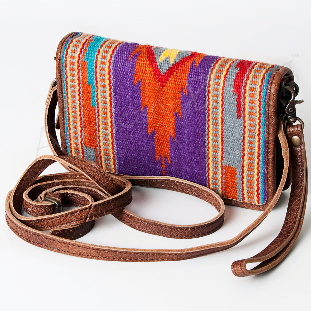 ADBG485 Southwestern Wool Organizer Bag with Leather Trim with Crossbody Strap & Geometric Pattern