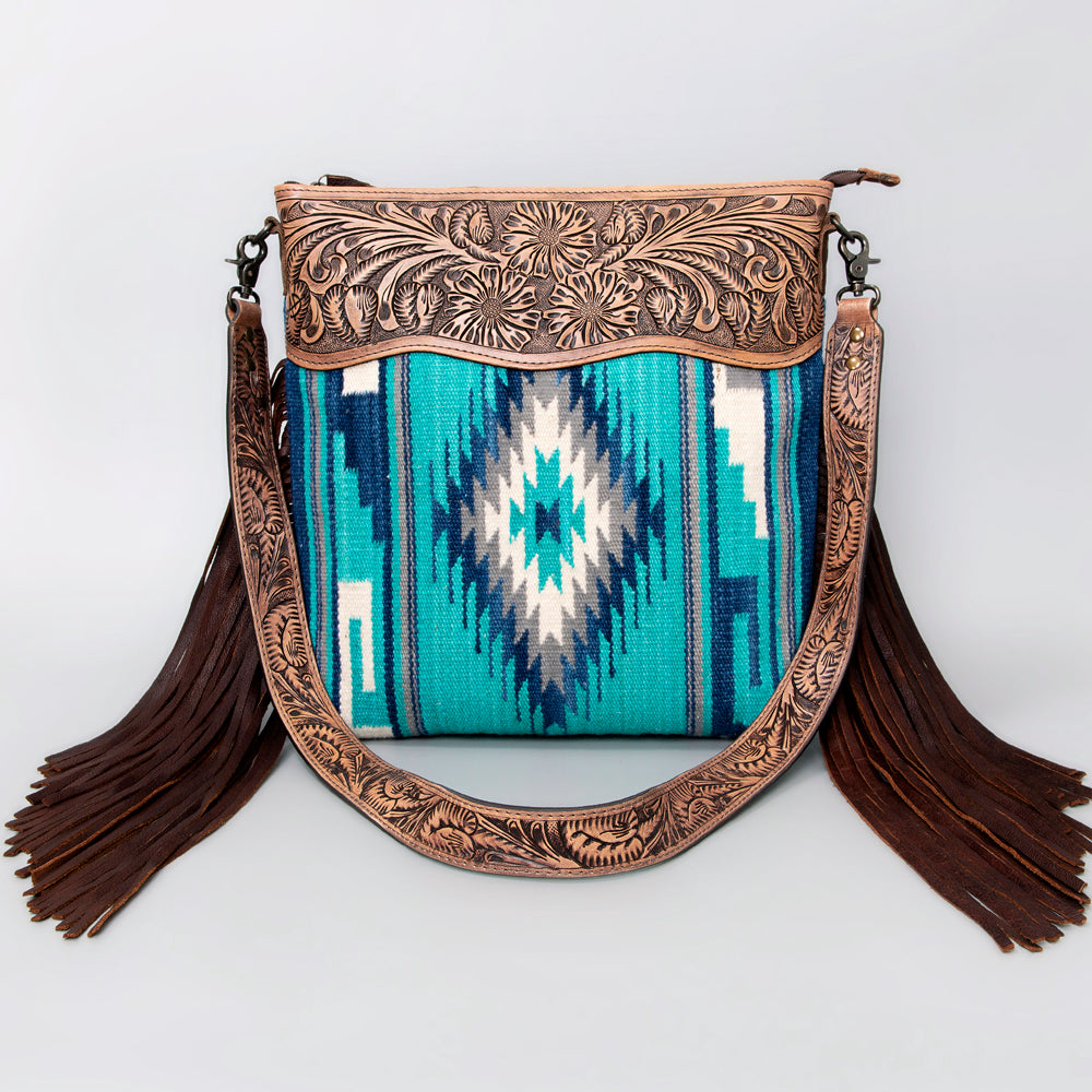 ADBG510 Tooled Leather & Saddle Blanket Crossbody Bag Jolene Western Fringe Purse by American Darling