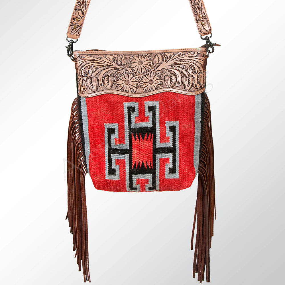 ADBG510 Tooled Leather & Saddle Blanket Crossbody Bag Jolene Western Fringe Purse by American Darling