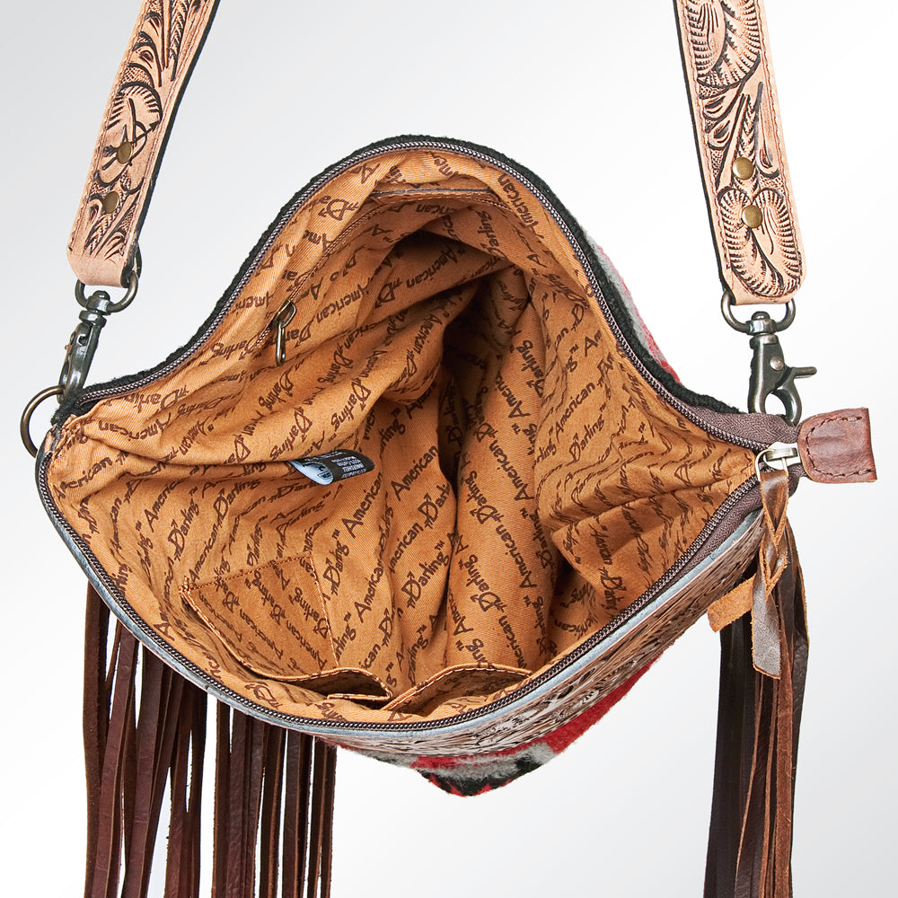ADBG510 Tooled Leather & Saddle Blanket Crossbody Bag Jolene Western Fringe Purse by American Darling