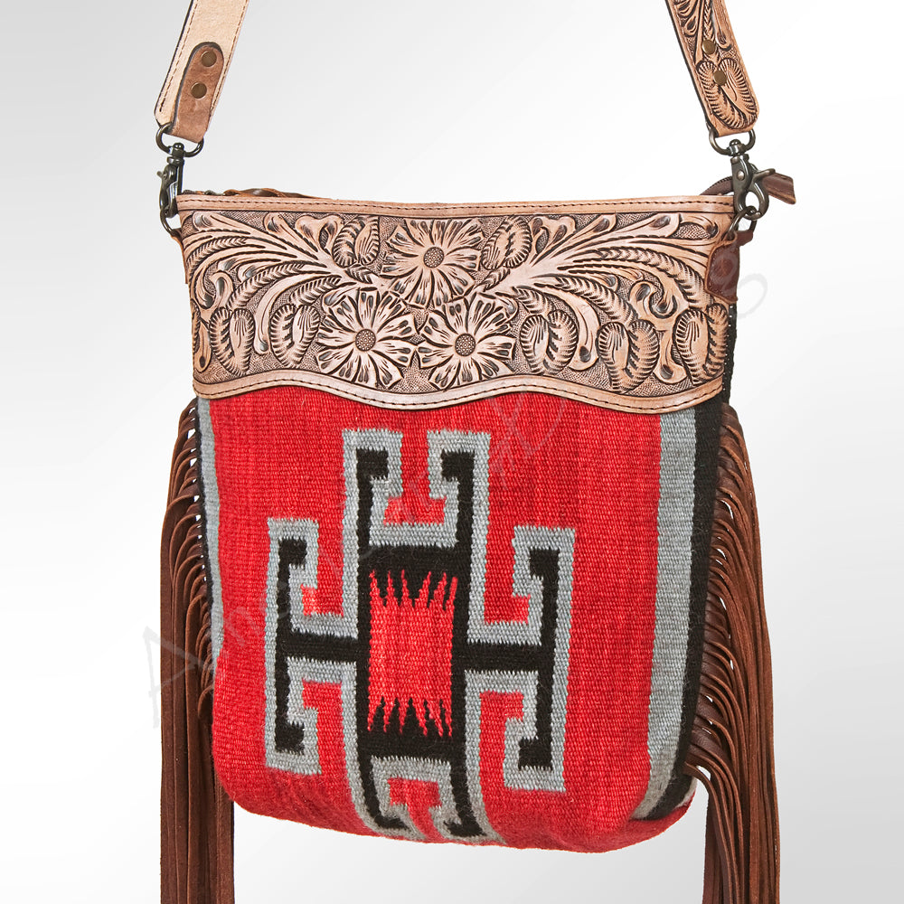 ADBG510 Tooled Leather & Saddle Blanket Crossbody Bag Jolene Western Fringe Purse by American Darling