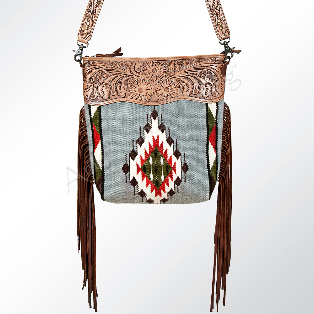 ADBG510 Tooled Leather & Saddle Blanket Crossbody Bag Jolene Western Fringe Purse by American Darling